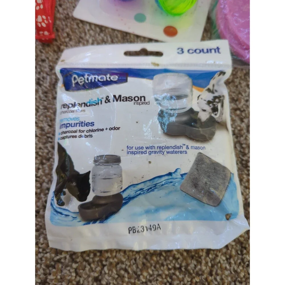 Lot of 5 Cat Supplies New or Like New - Dish, Collar, Leash, Ball Toys, Can Lids